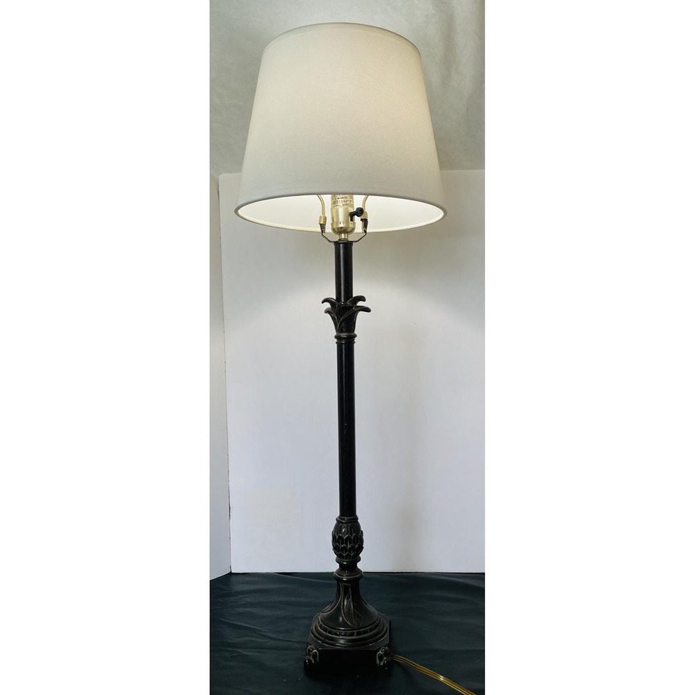 Antiqued Bronze Pineapple Table Lamp Traditional Verdigris Column 31.5" Tested